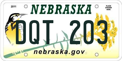 NE license plate DQT203