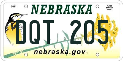NE license plate DQT205