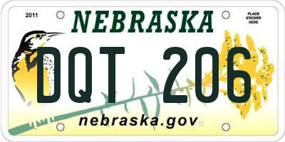 NE license plate DQT206
