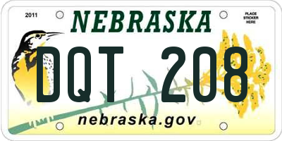 NE license plate DQT208