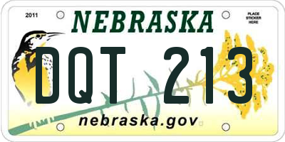 NE license plate DQT213