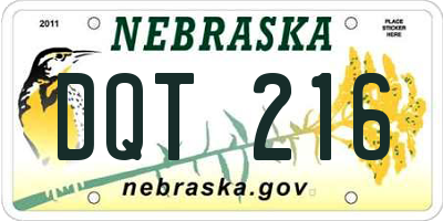 NE license plate DQT216