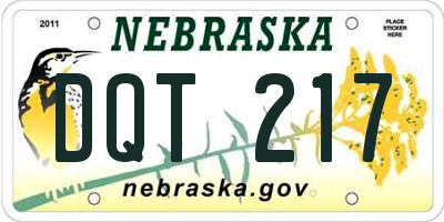 NE license plate DQT217