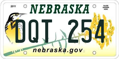 NE license plate DQT254