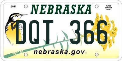 NE license plate DQT366