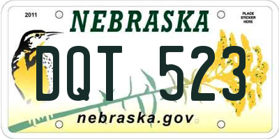 NE license plate DQT523