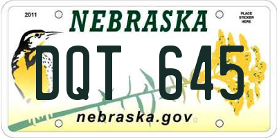 NE license plate DQT645