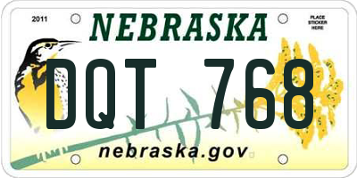 NE license plate DQT768