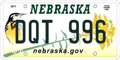 NE license plate DQT996