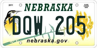 NE license plate DQW205