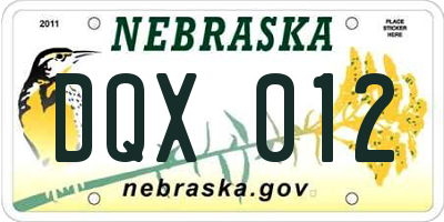 NE license plate DQX012