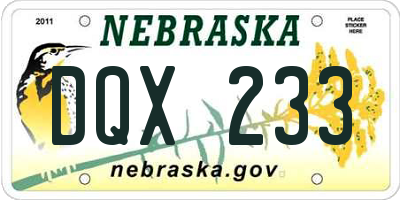 NE license plate DQX233