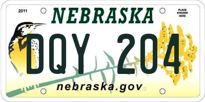 NE license plate DQY204