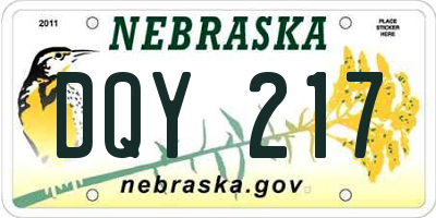 NE license plate DQY217