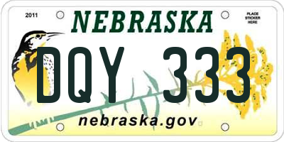 NE license plate DQY333
