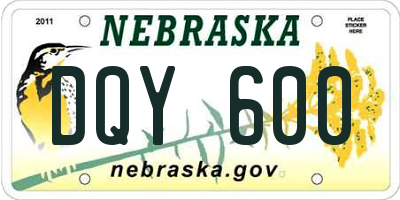 NE license plate DQY600