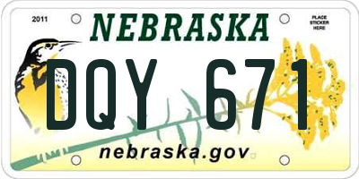 NE license plate DQY671