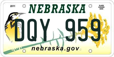 NE license plate DQY959