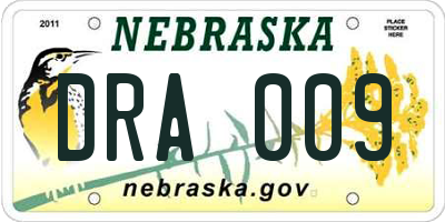 NE license plate DRA009