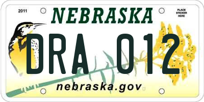 NE license plate DRA012
