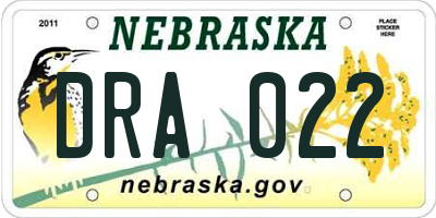 NE license plate DRA022