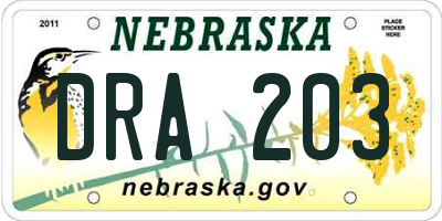 NE license plate DRA203