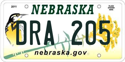 NE license plate DRA205