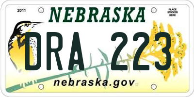 NE license plate DRA223