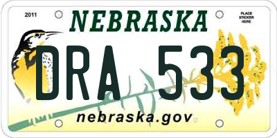 NE license plate DRA533