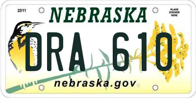 NE license plate DRA610