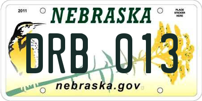 NE license plate DRB013
