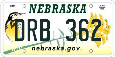 NE license plate DRB362