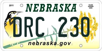 NE license plate DRC230