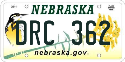 NE license plate DRC362