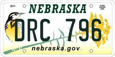 NE license plate DRC796