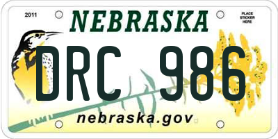 NE license plate DRC986