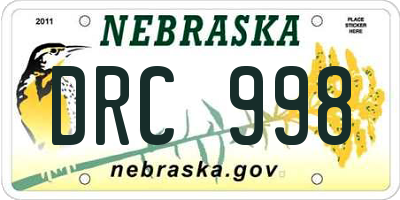 NE license plate DRC998