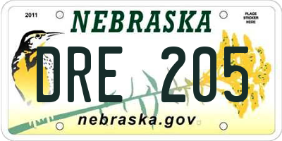 NE license plate DRE205