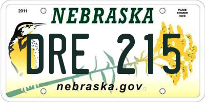 NE license plate DRE215