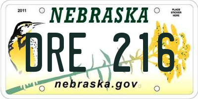 NE license plate DRE216