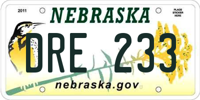 NE license plate DRE233