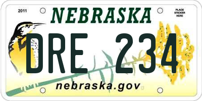 NE license plate DRE234