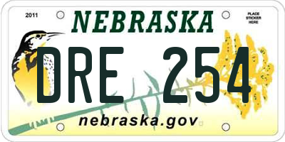 NE license plate DRE254