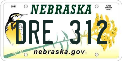 NE license plate DRE312