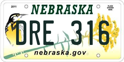 NE license plate DRE316