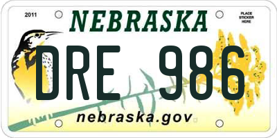 NE license plate DRE986