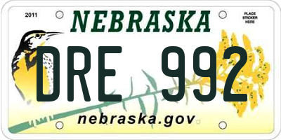 NE license plate DRE992