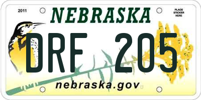 NE license plate DRF205