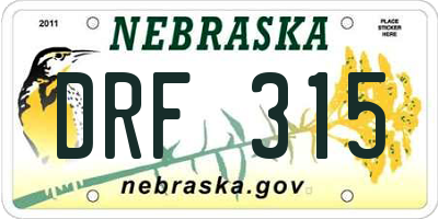 NE license plate DRF315