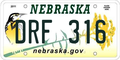 NE license plate DRF316